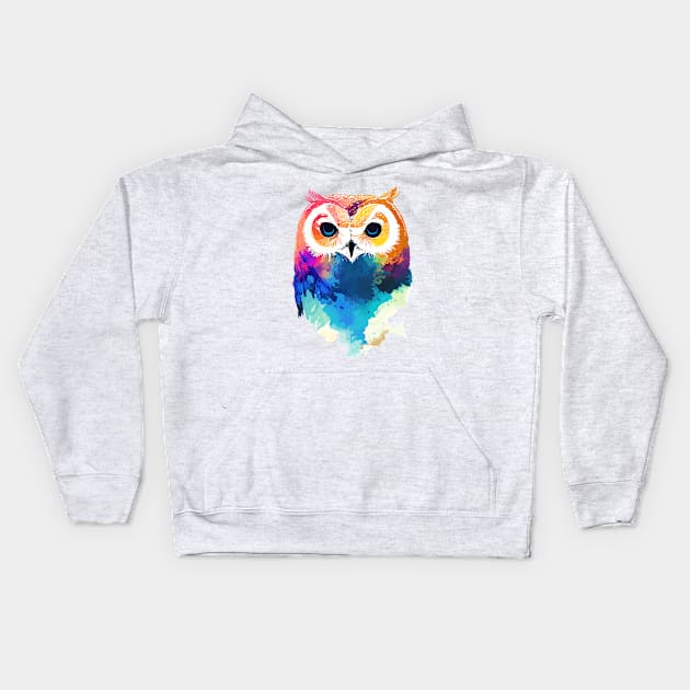 Owl Bird Wild Nature Animal Colors Paint Kids Hoodie by Cubebox